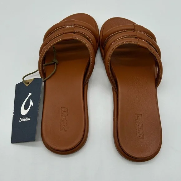 Olukai Tiare Slide Women’s Sandals Size 9 Fox Brown Comfort Leather Slip-On NWT - Picture 4 of 7